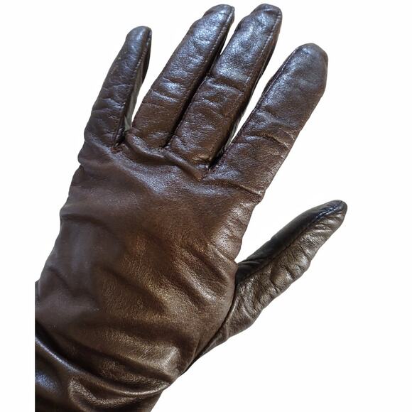 Vintage Leather Gloves Brown 3/4 Length Retro Accessories Size Large Winter Wear - Picture 5 of 9
